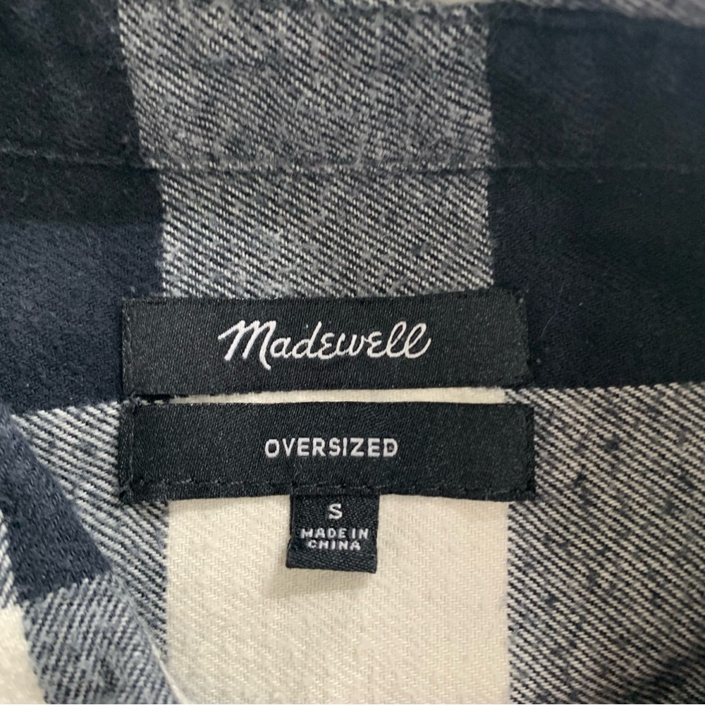 Madewell Oversized Boyfriend Flannel Top Black White Buffalo Plaid Size Small - Picture 10 of 11